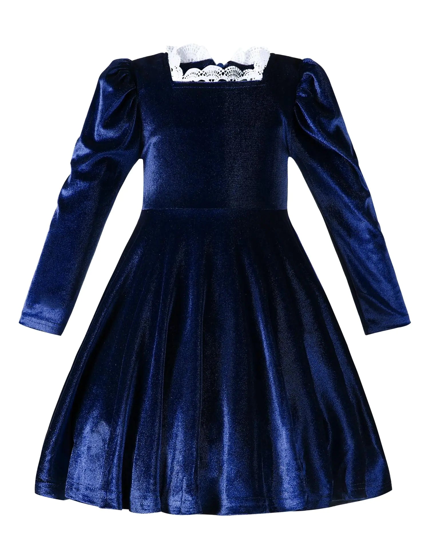 U·nikaka Toddler Girl Christmas Dress Baby Girl Dress Velvet Dress Square Neck Lace Trim Girl Long Sleeve Dress Toddler Dress