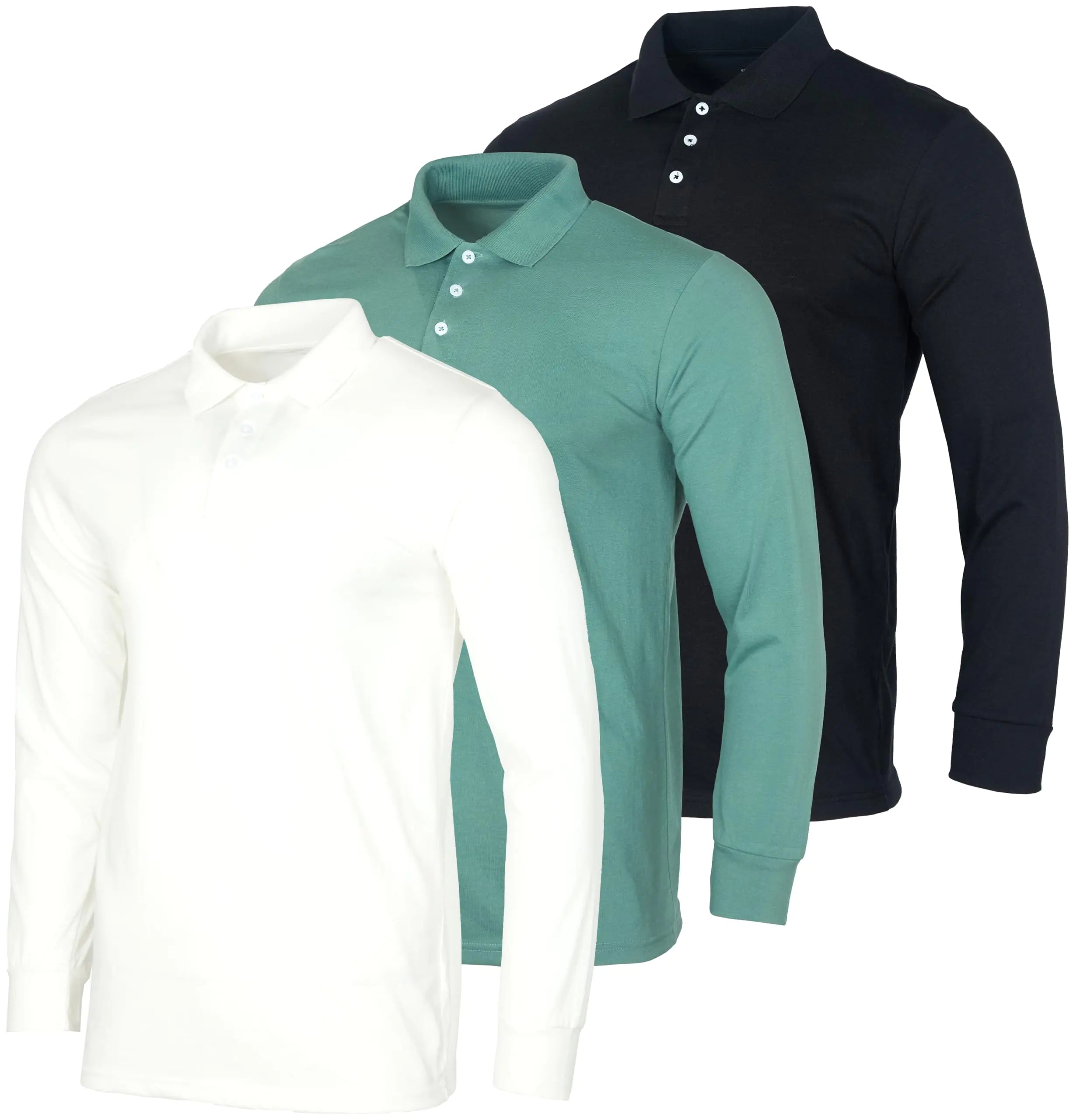 3 Pack Mens Big and Tall King Size Cotton Jersey Long-Sleeve Active Polo Shirt for Men Casual Performance Golf Quick Dry Shirts Casual Pullover Collar Camisas Tshirts Athletic- Set 2 3X