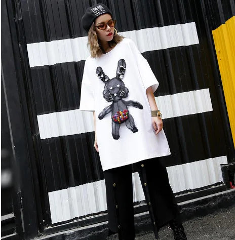 Casual Loose Women's Short Sleeve Rabbit T-Shirt