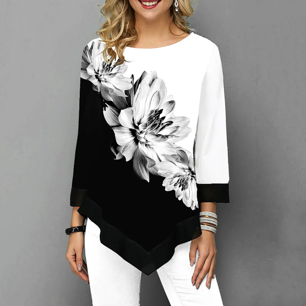 3D Blossom Print Loose T-Shirt