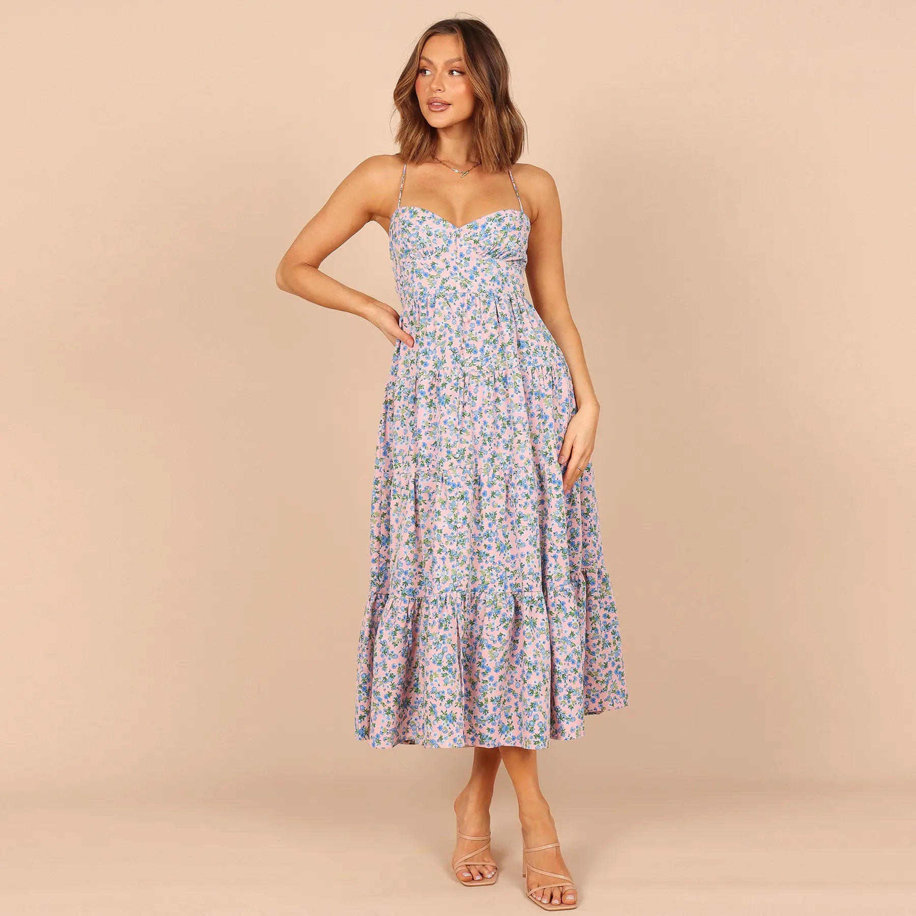 Floral A-line Dress with Split Straps