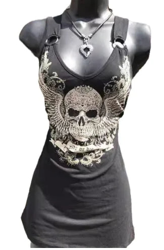 Skull Print Punk Tank Top - Breathable