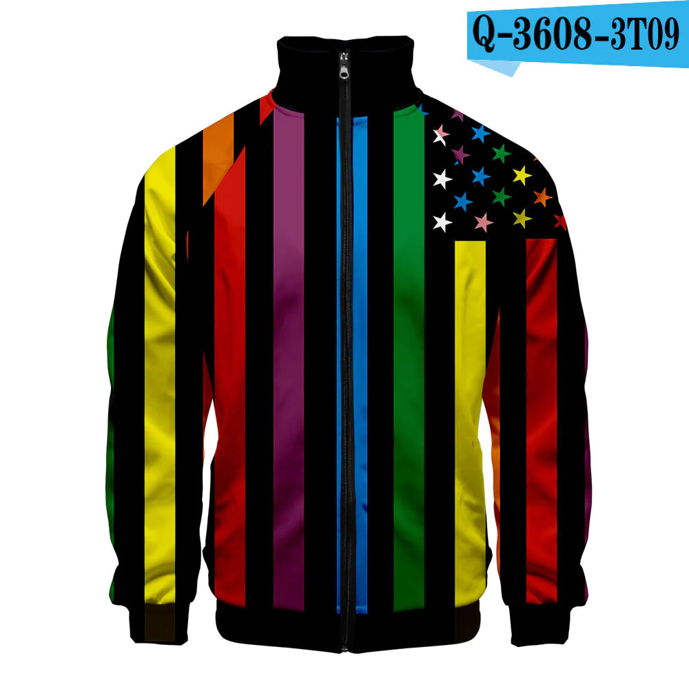 LGBT Casual 3D Digital Zip Hoodie for Men