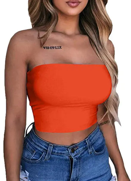 2020 Women's Solid Color Strapless Top Shirt