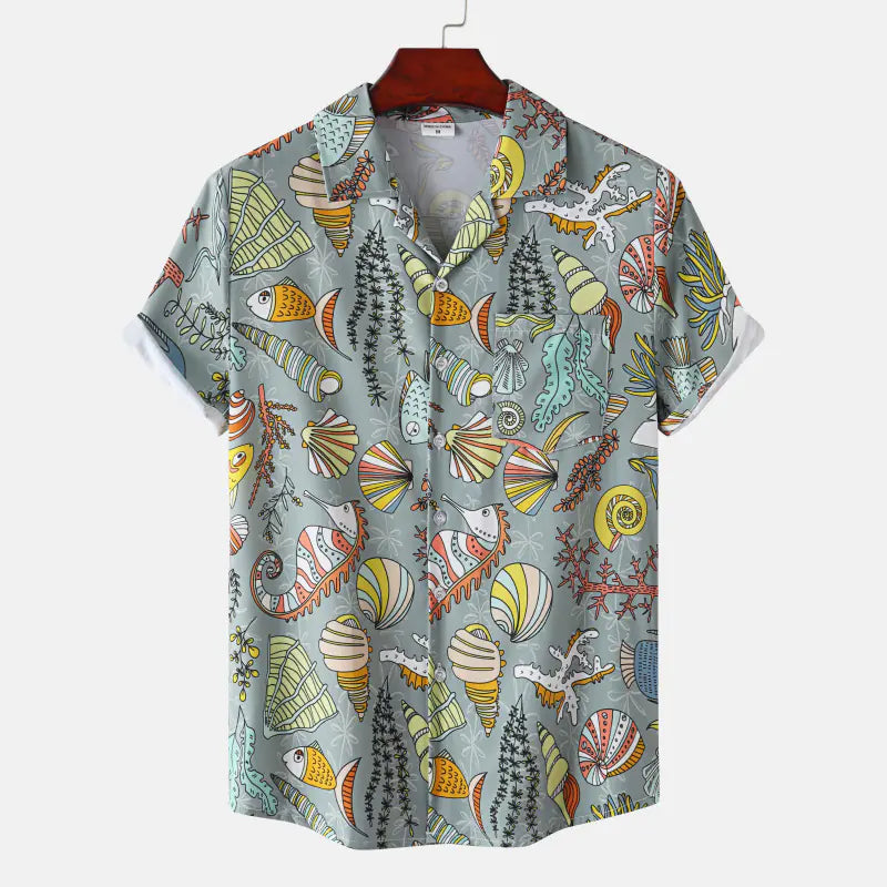 Hawaiian Shrimp Cuban Collar Beach Short Sleeve Shirt