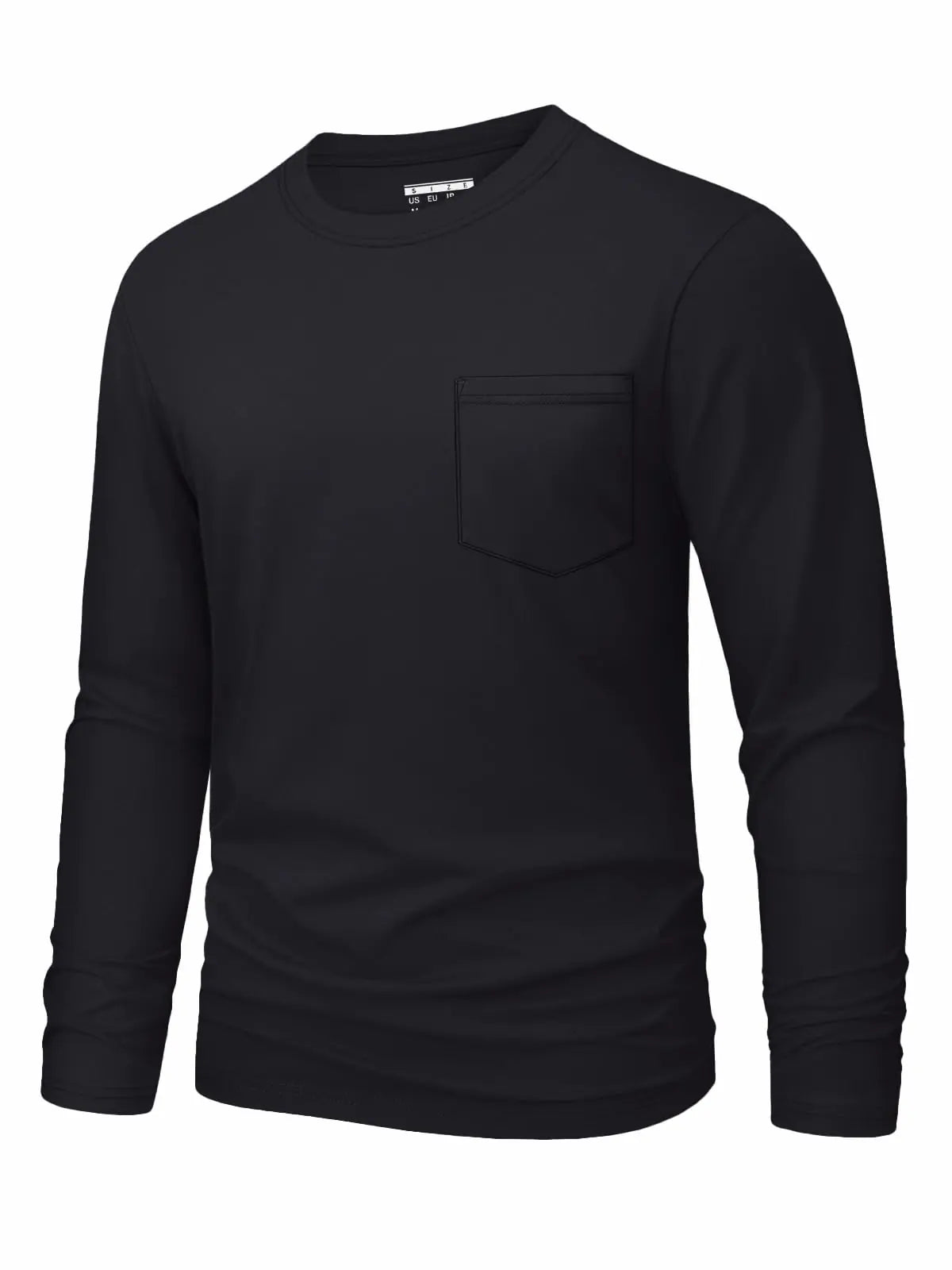 MAGNIVIT Mens Cotton Shirts Long Sleeve Pocket Tee Crew Neck Tshirts Spring Black Shirt Autumn Fall L