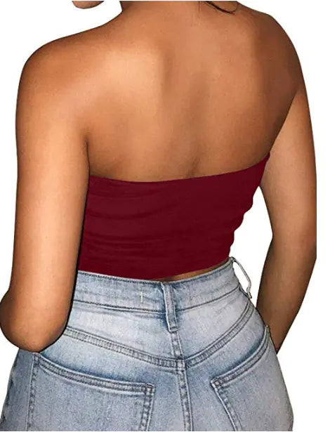 2020 Women's Solid Color Strapless Top Shirt