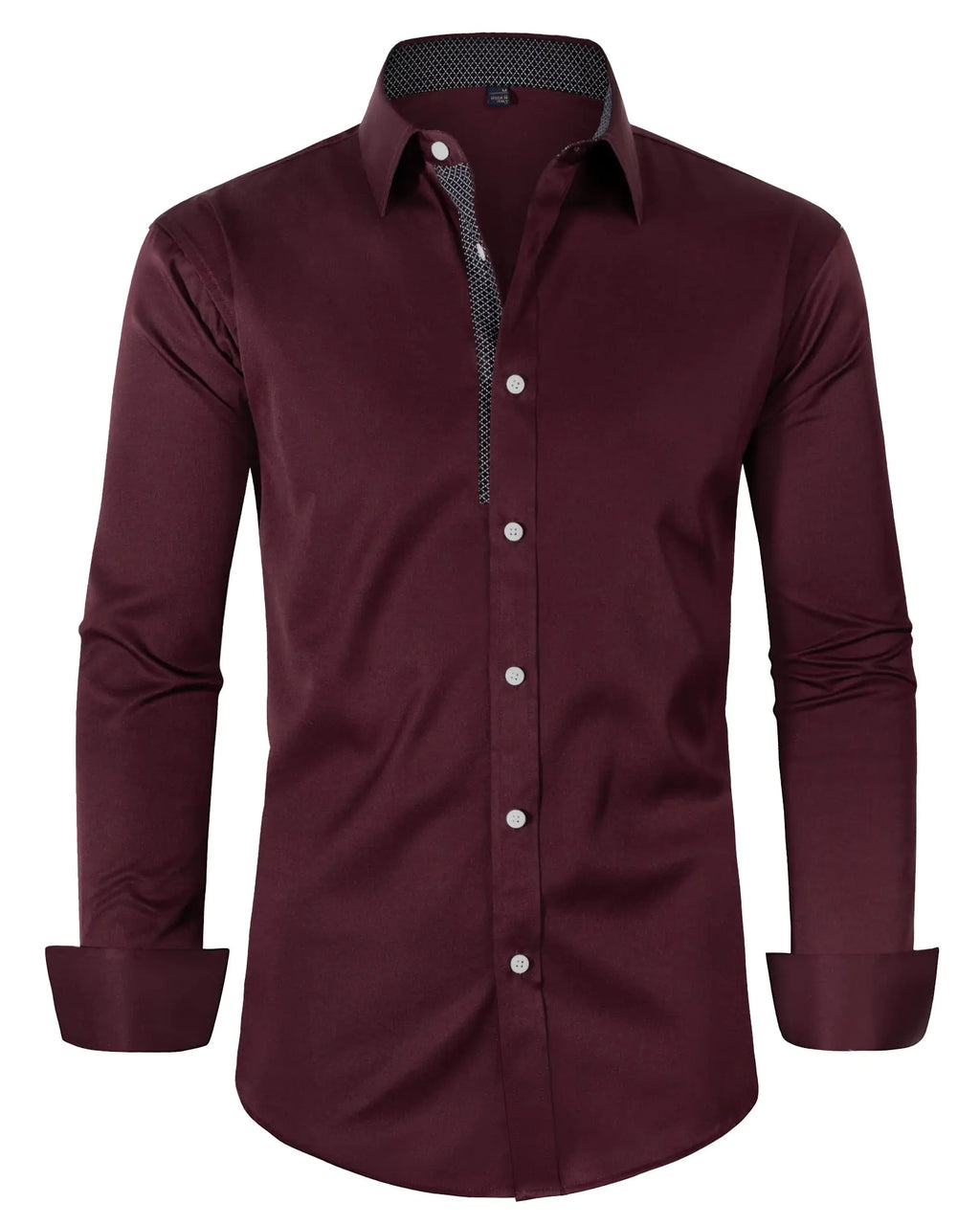 Alimens & Gentle Mens Dress Shirts Long Sleeve Stretch Wrinkle-Free Business Casual Collar Contrast Button Down Shirt Wine