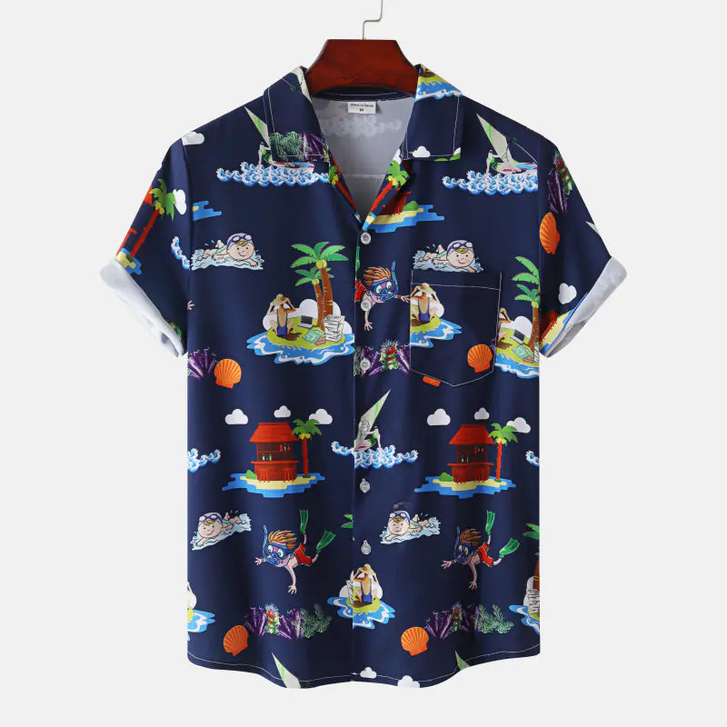 Hawaiian Shrimp Cuban Collar Beach Short Sleeve Shirt