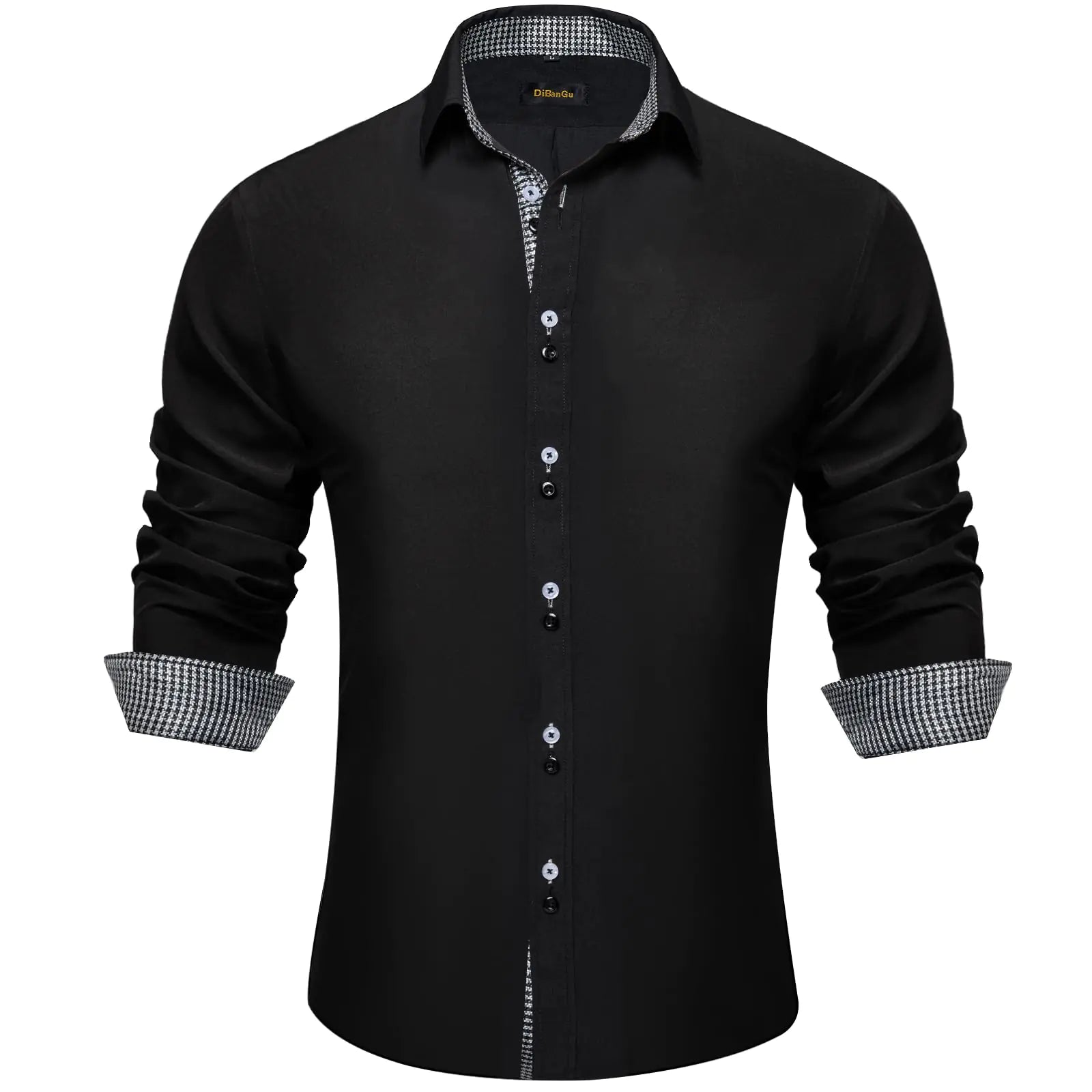 DiBanGu Mens Black Shirts Casual Cotton Long Sleeve Regular Fit Dress Shirts for Men FormalBlack White Plaid