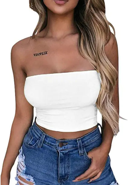 2020 Women's Solid Color Strapless Top Shirt