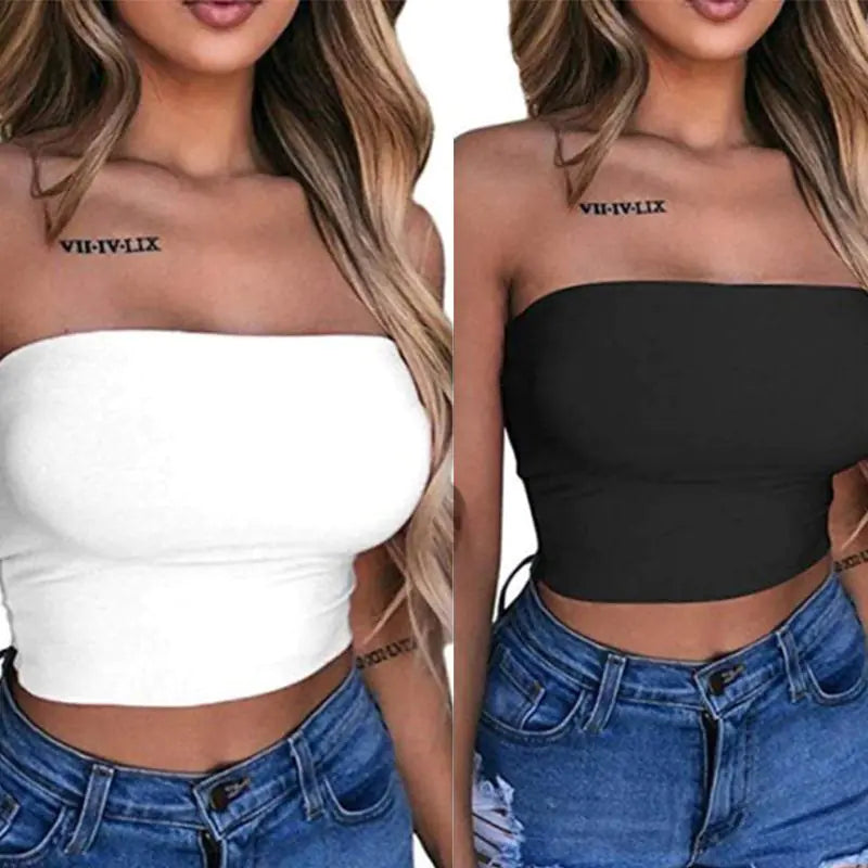2020 Women's Solid Color Strapless Top Shirt