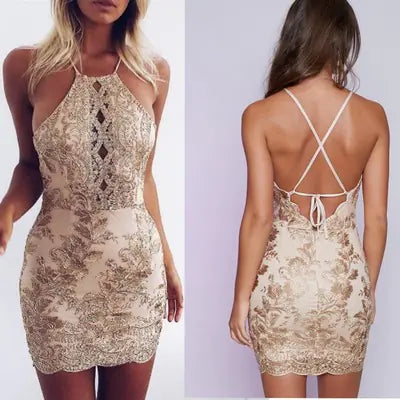 Lace Elegance Backless Dress - European Chic