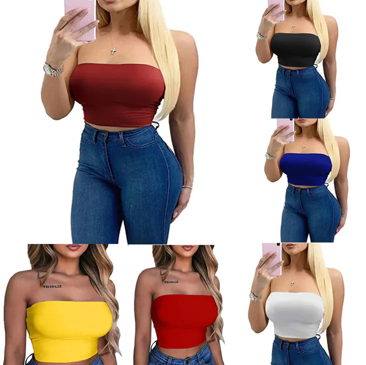 2020 Women's Solid Color Strapless Top Shirt