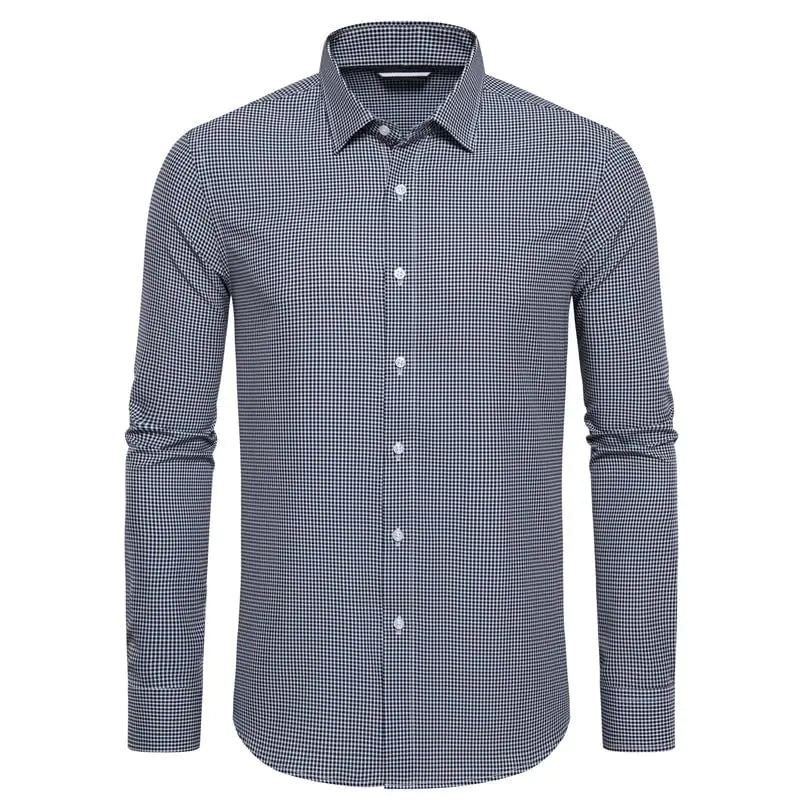 EOUOSS Mens Dress Shirts Stretch Long Sleeve Button Down Shirts Print Regular Fit Casual Busines Shirt Black Plaid-XS