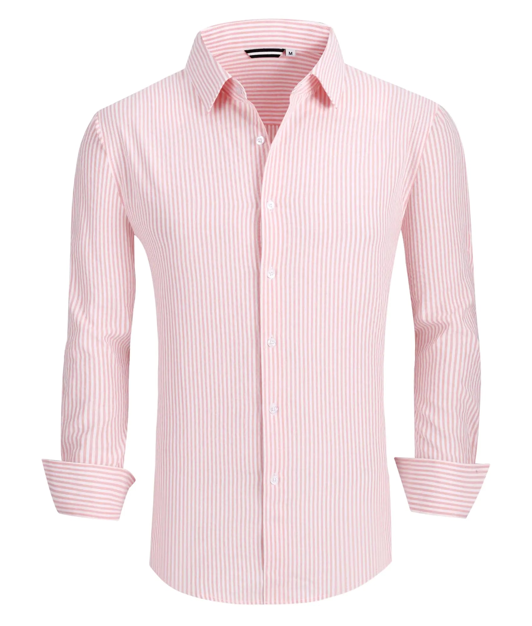 Alex Vando Mens Seersucker Dress Shirts Striped Business Casual Cotton Shirts for MenPink StripeL