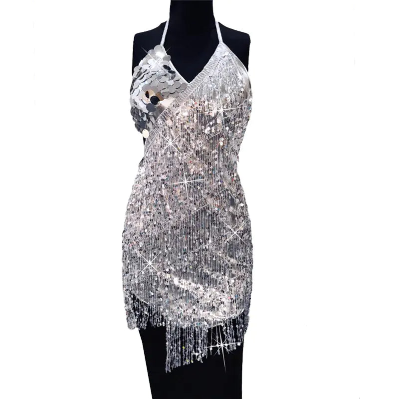 Sequin Fringe Dress for Nightclubs - Sexy Bodycon Style