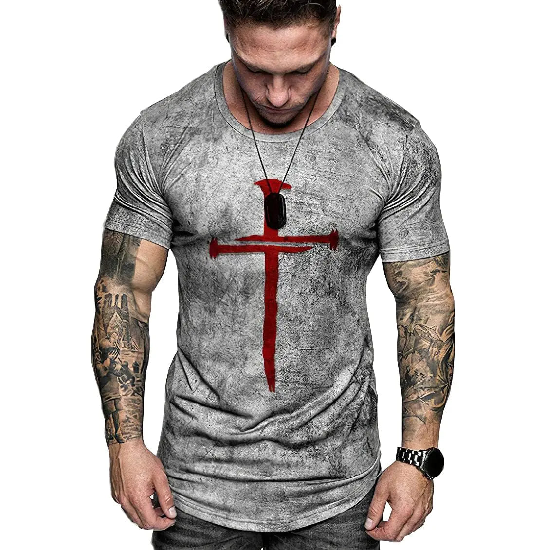 MARSVOVO Faith Shirts for Men Active Breathable Stretchy Crewneck Printed Short Sleeve Mens Summer Tops Stylish Versatile Classic Simple Party School Christian Tshirts Style25 Size 6XL