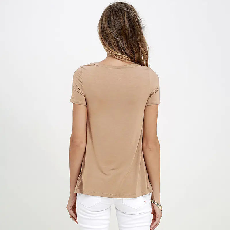 Sexy V-Neck Solid Color Tie T-Shirt Top