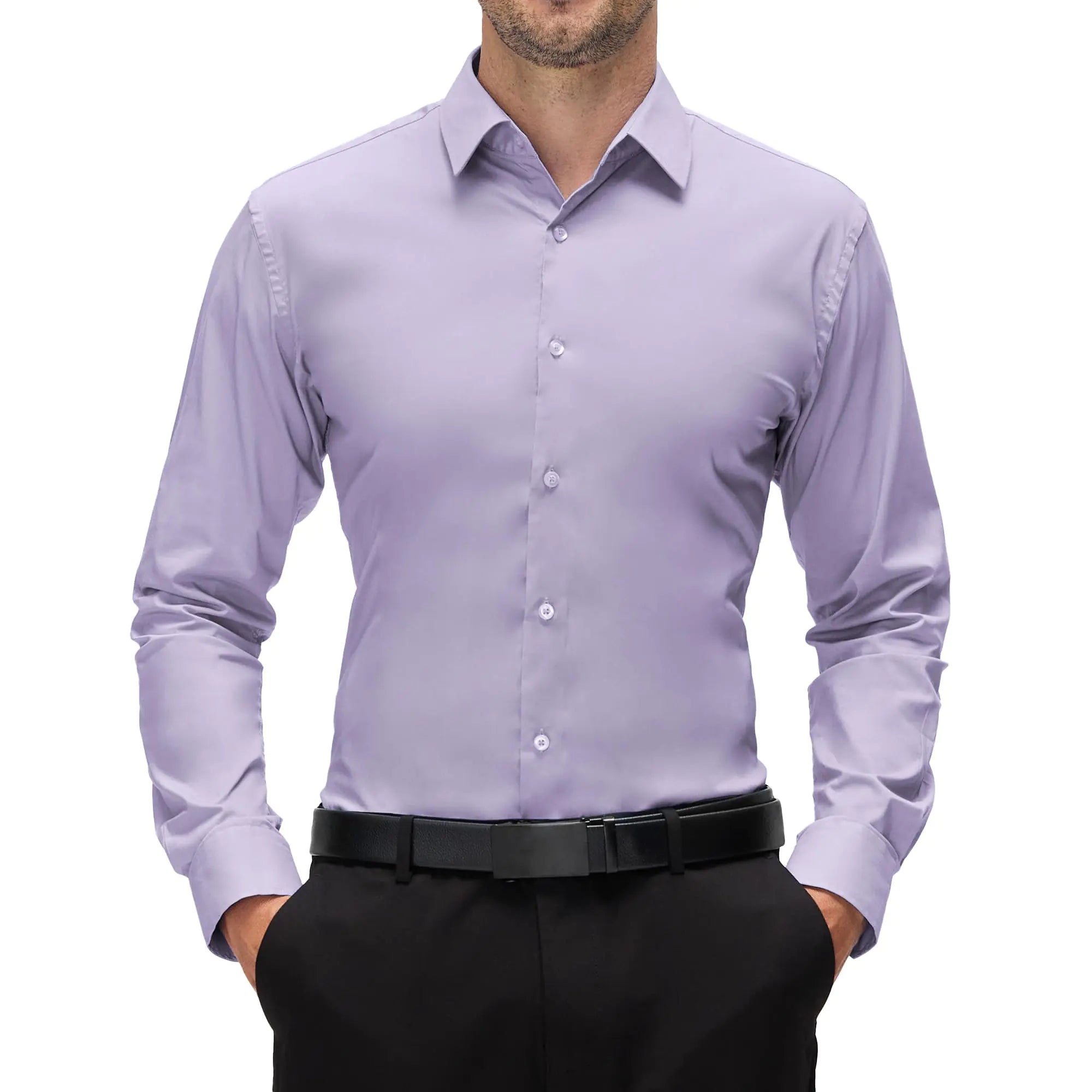 Esabel.C Slim Fit Mens Dress Shirts Long Sleeve Stretch Athletic Fit Button Down Shirt TopPurpleS