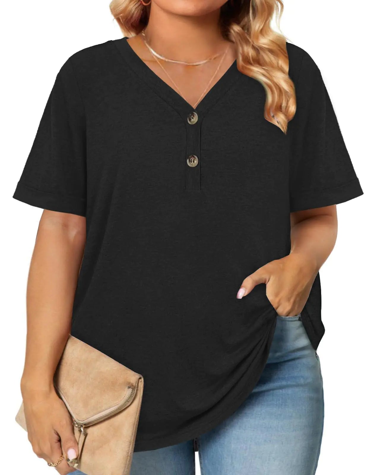 Tops for Women Short Sleeve V Neck Oversized Tshirts Shirts Business Casual Workout Summer Y2k Tops Black L