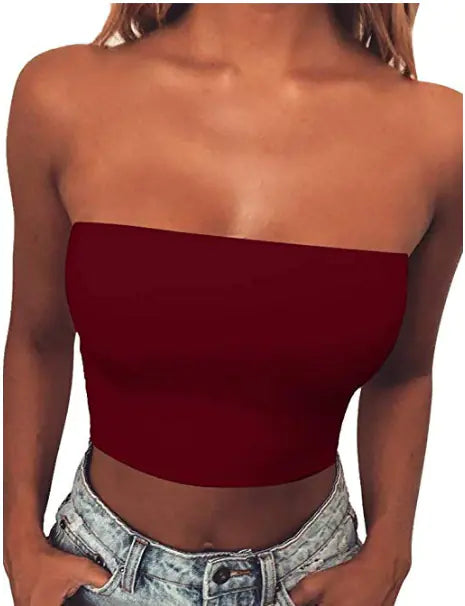 2020 Women's Solid Color Strapless Top Shirt