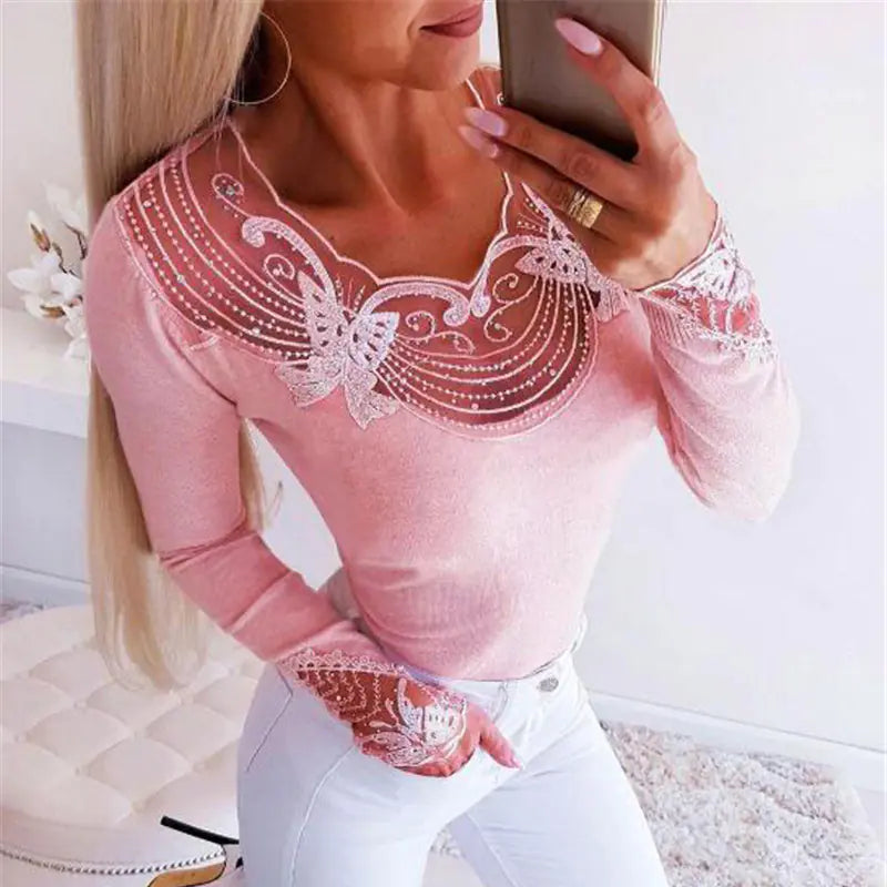 Beaded Waist Lace Sleeve Top