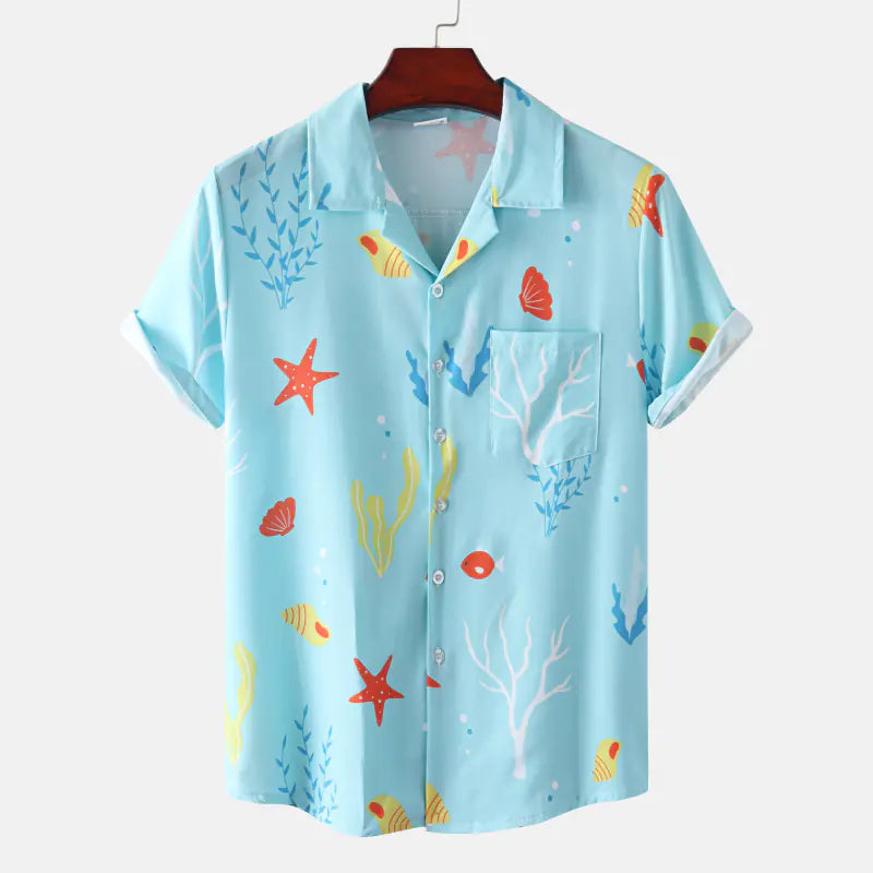 Hawaiian Shrimp Cuban Collar Beach Short Sleeve Shirt