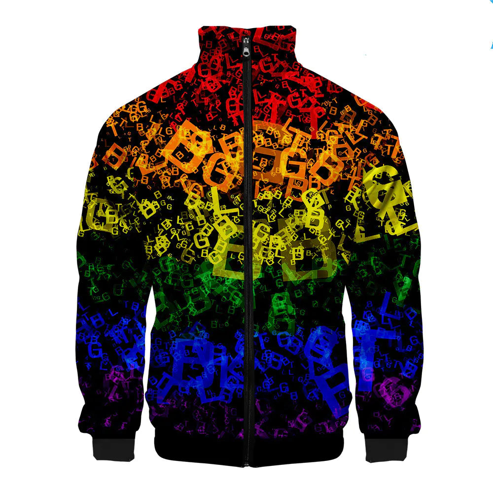 LGBT Casual 3D Digital Zip Hoodie for Men