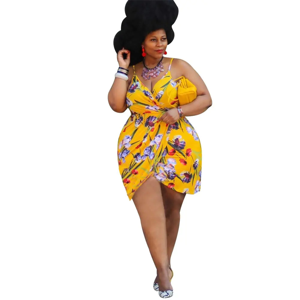 J6005 Plus Size Women's Sexy Ruffled Floral Dress