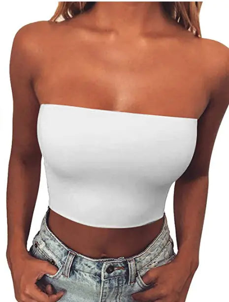 2020 Women's Solid Color Strapless Top Shirt