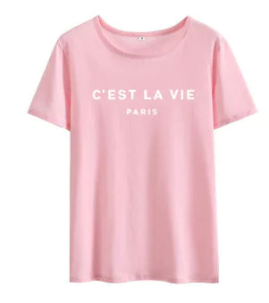 C'EST LA VIE PARIS Short Sleeve T-Shirt with Letters