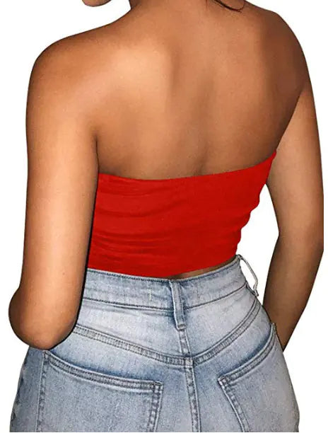 2020 Women's Solid Color Strapless Top Shirt