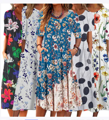 Fashionable Printed Short Sleeve Casual Dress