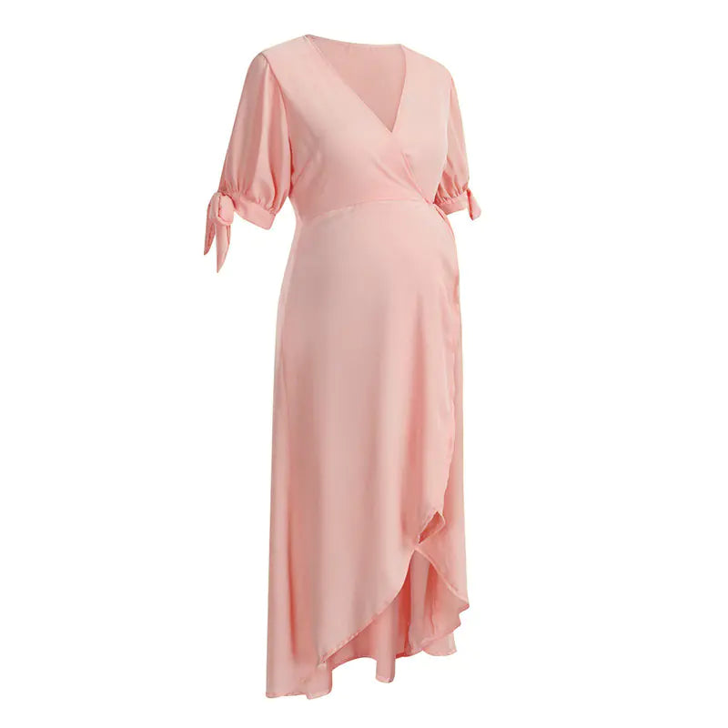 Elegant V-Neck Chiffon Dress with Tie Waist