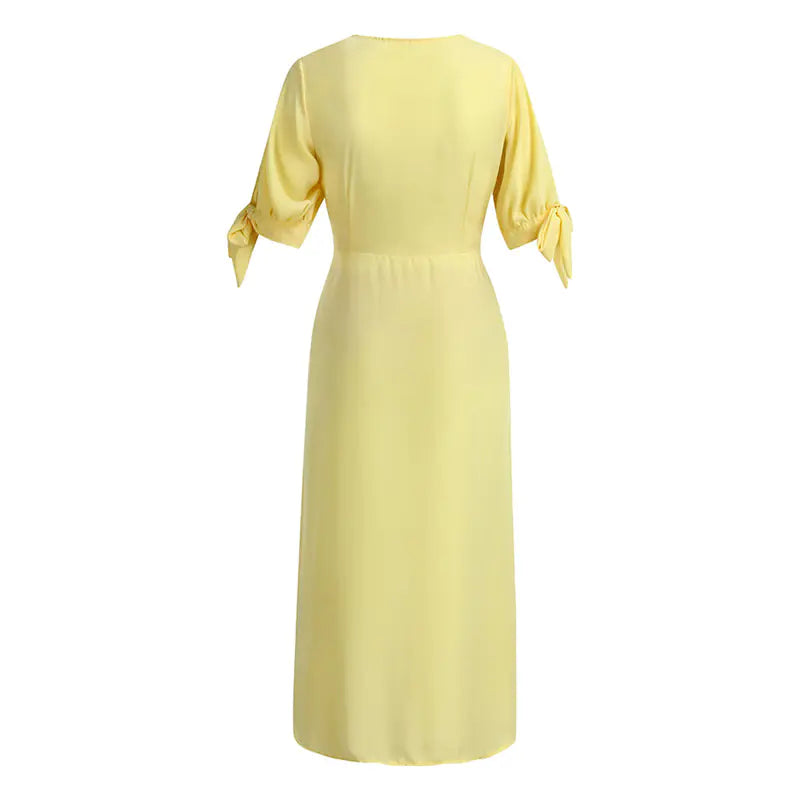 Elegant V-Neck Chiffon Dress with Tie Waist