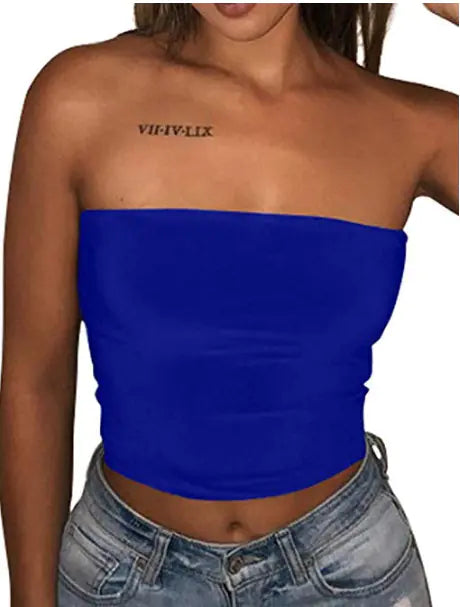 2020 Women's Solid Color Strapless Top Shirt