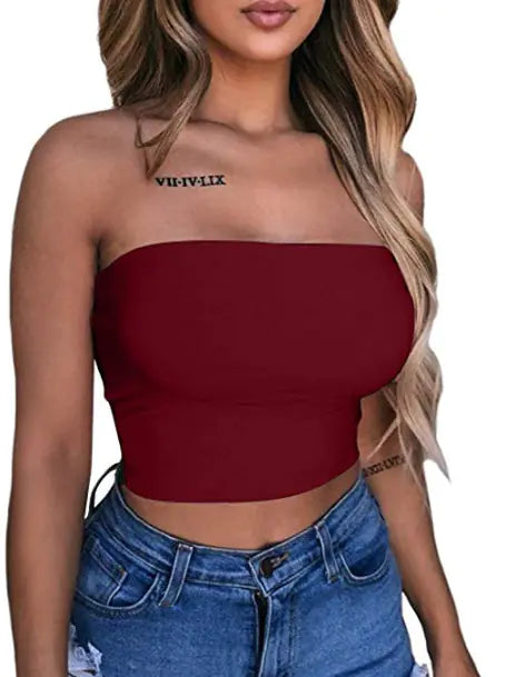 2020 Women's Solid Color Strapless Top Shirt