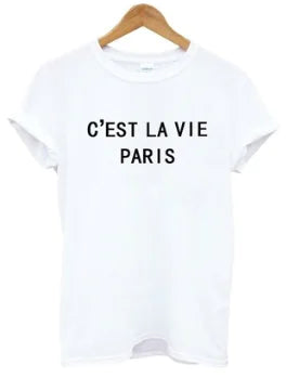 C'EST LA VIE PARIS Short Sleeve T-Shirt with Letters