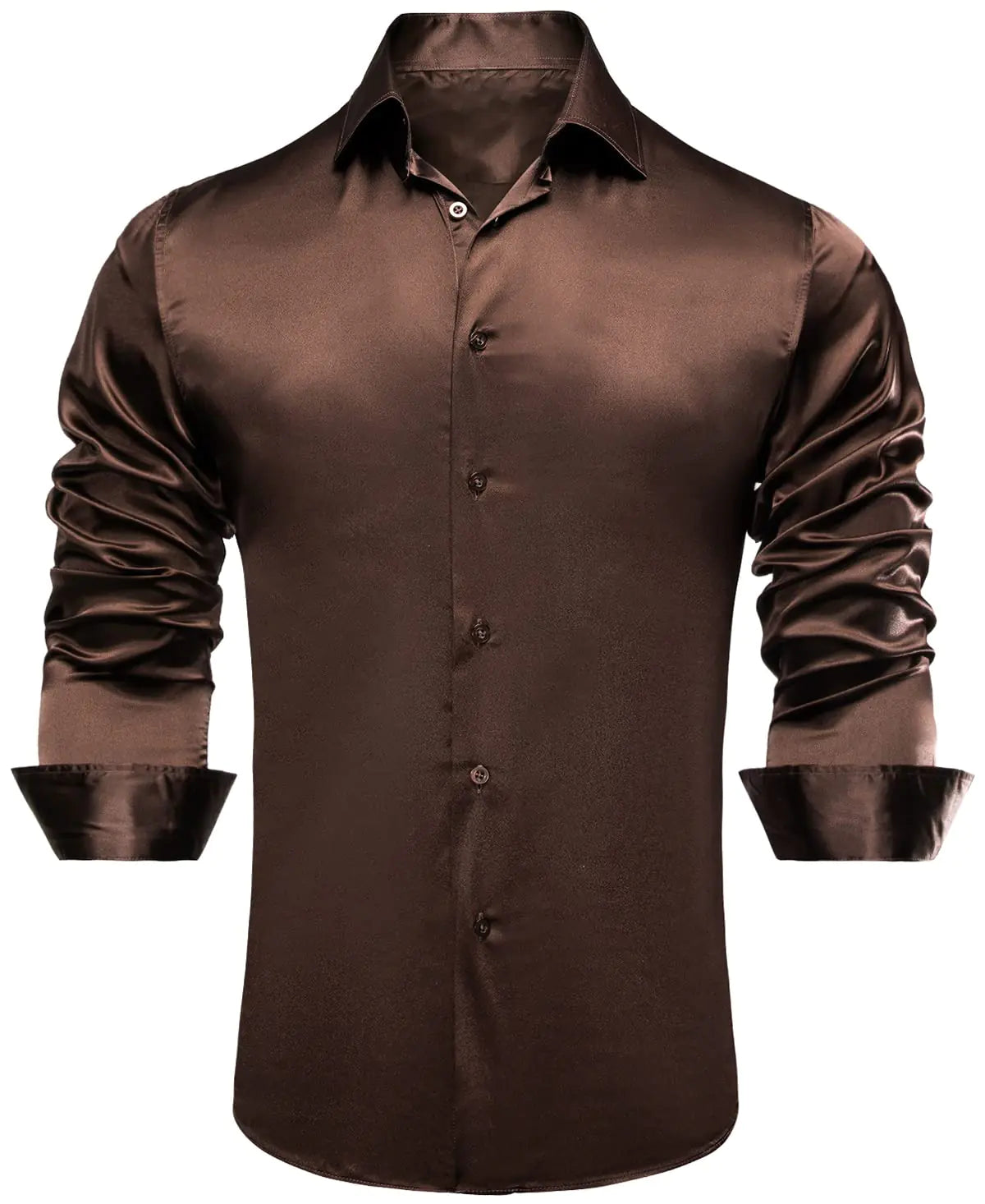 Hi-Tie Mens Dress Shirt Formal Shirts for Men Long Sleeve Button Down Regular Fit Shirt Party Wedding FormalSatin Dark BrownMedium