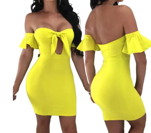One-Shoulder Hollow Lace Ruffle Club Dress