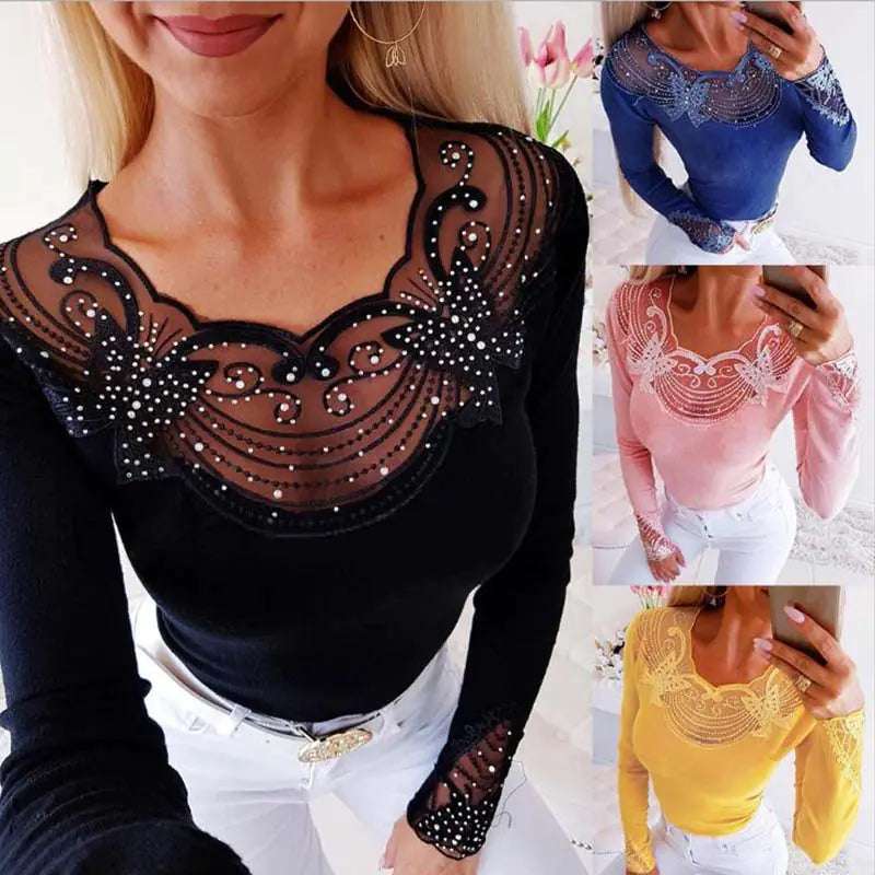 Beaded Waist Lace Sleeve Top