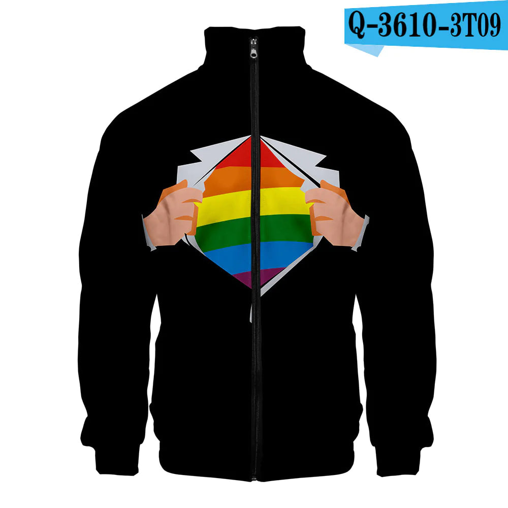 LGBT Casual 3D Digital Zip Hoodie for Men