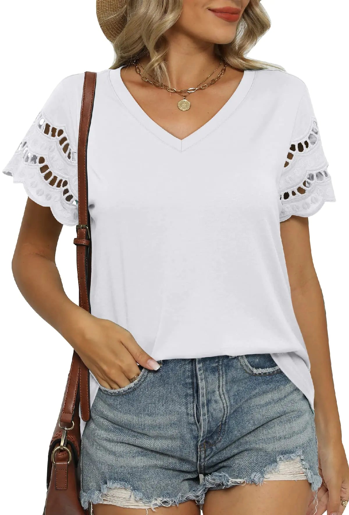 Plus Size Tops for Women V Neck Short Sleeve Tshirts Loose Fit Oversized Shirts White 2XL
