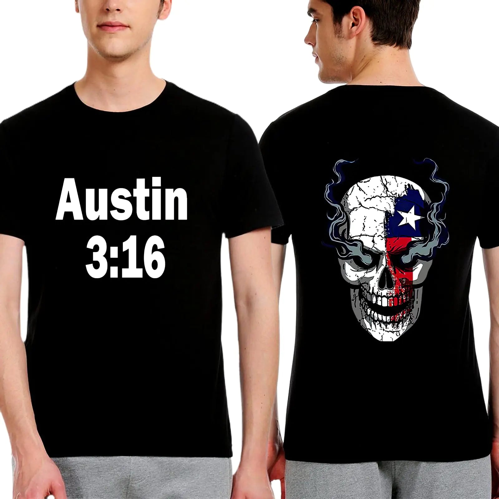 Stone 3:16 Cold Skull Tshirts Wrestling Match Austin Stone 3:16 Skull Cold Front Smoking Skull Tshirt for Men Sport Women Fans Double Faced Printing Shirt Small