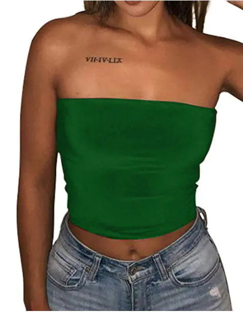 2020 Women's Solid Color Strapless Top Shirt