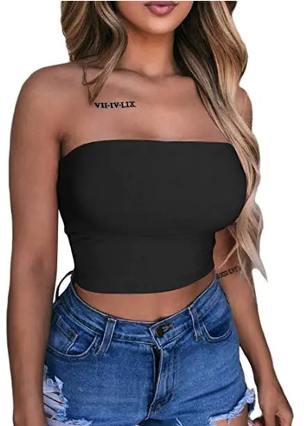 2020 Women's Solid Color Strapless Top Shirt