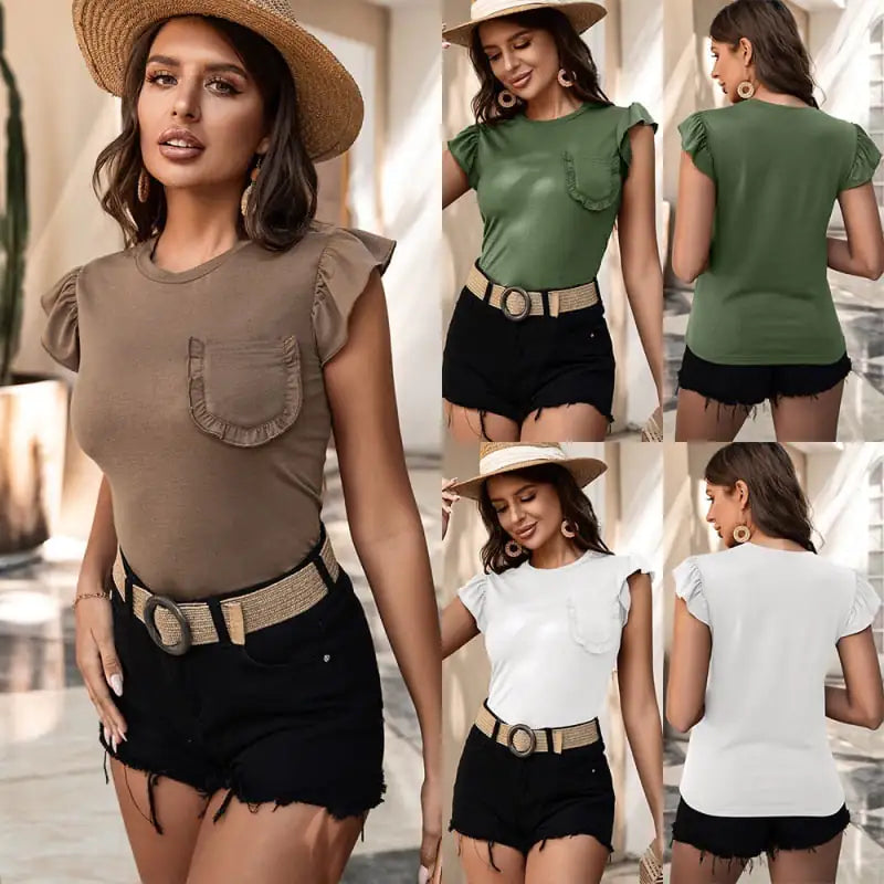 Solid Color Stitching Sleeveless T-Shirt for Women