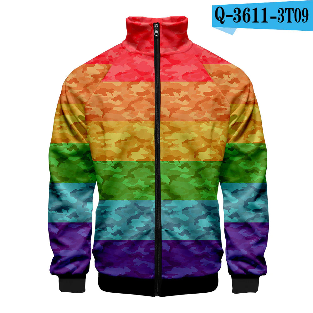 LGBT Casual 3D Digital Zip Hoodie for Men