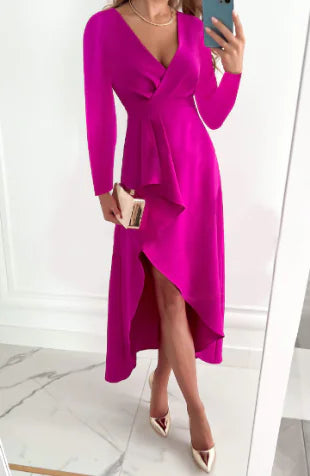 Elegant V-Neck Chiffon Dress with Tie Waist